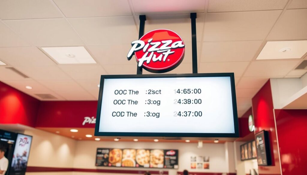 A brightly lit, modern Pizza Hut restaurant interior with a prominent menu board displaying the hours of operation in a clean, legible font. The menu board is positioned at eye level, showcasing the standard opening and closing times for this nationwide chain. Soft, diffused lighting illuminates the space, creating a welcoming and inviting atmosphere. The floor is tiled, and the walls feature the iconic Pizza Hut red and white color scheme. In the background, glimpses of other menu items and decor elements subtly suggest the broader restaurant environment. A brightly lit, modern Pizza Hut restaurant interior with a prominent menu board displaying the hours of operation in a clean, legible font. The menu board is positioned at eye level, showcasing the standard opening and closing times for this nationwide chain. Soft, diffused lighting illuminates the space, creating a welcoming and inviting atmosphere. The floor is tiled, and the walls feature the iconic Pizza Hut red and white color scheme. In the background, glimpses of other menu items and decor elements subtly suggest the broader restaurant environment.